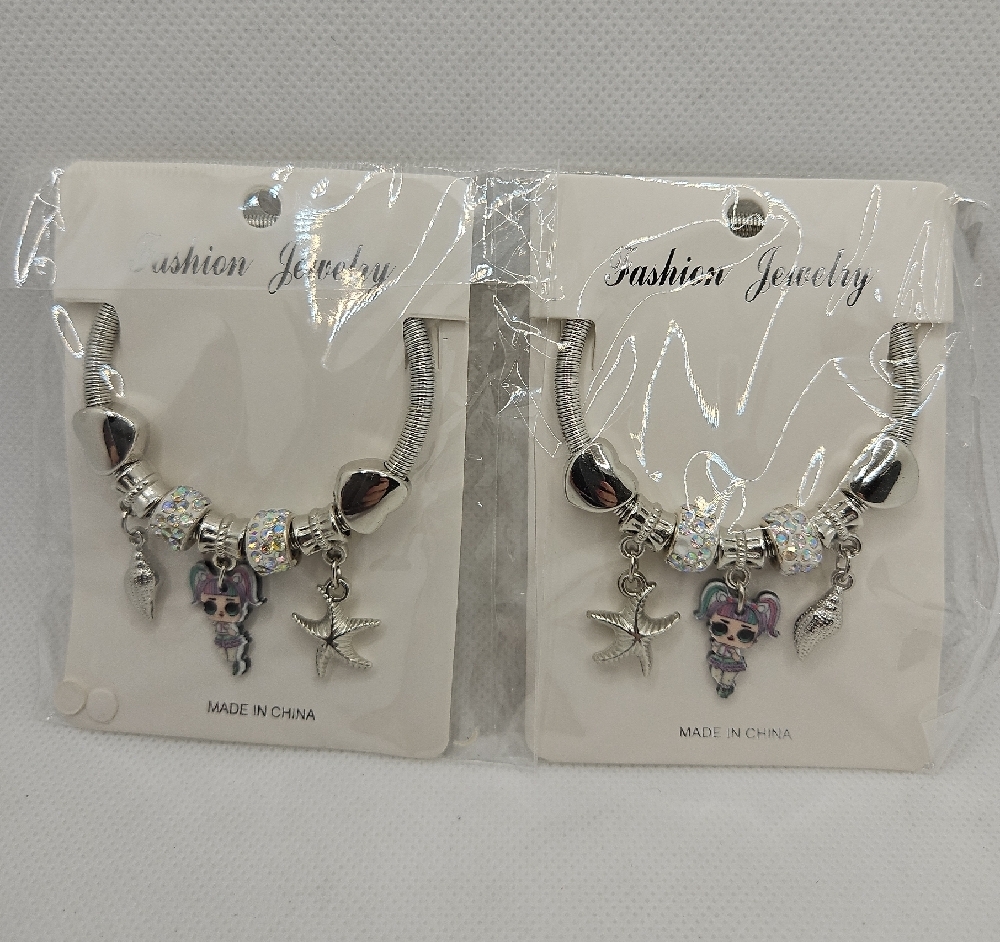 Silver Charm Bracelet with Starfish and Shell Accents